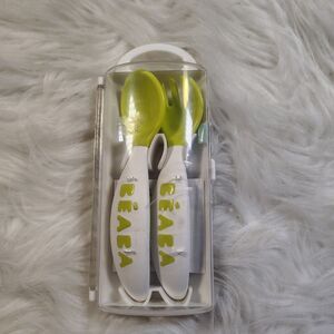 BEABA Baby Utensils Ergonomic Reusable Travel Case Spoon Fork New